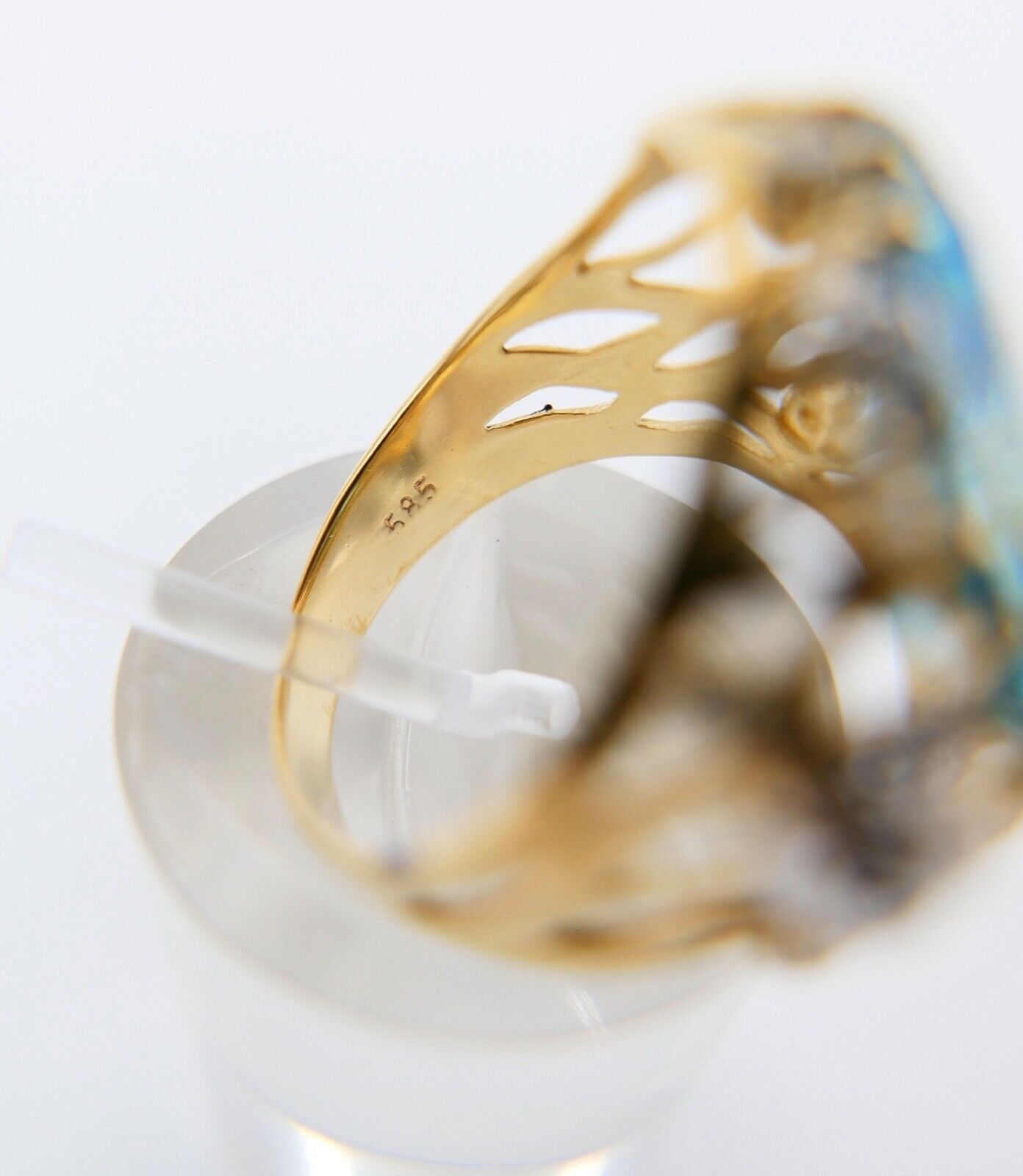 Gelbgold Ring mit Blautopas & Zirkonia 585 14K Gr. 55 im Tropfen Schliff 5,0 Ct - Antikhandel-Stuttgart