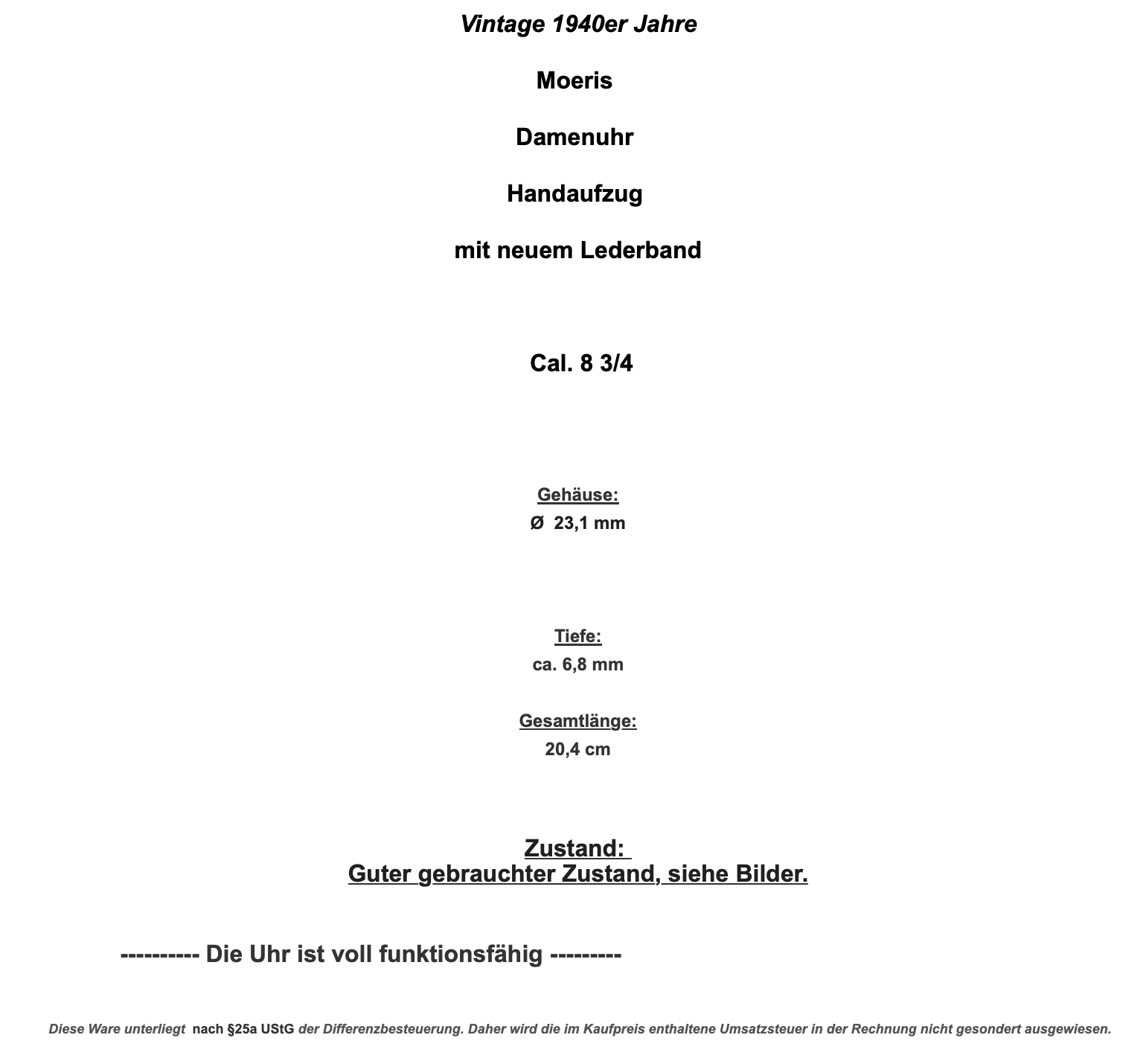 Moeris 1940er Jahre Art Deco Damenuhr Cal. 8 3/4 mit neuem Lederband - Antikhandel-Stuttgart
