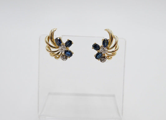 1970er Gelbgold 750 18K Brillant & Saphir 0,44 Ctw Ohrringe Ohrstecker Ø 15mm - Antikhandel-Stuttgart