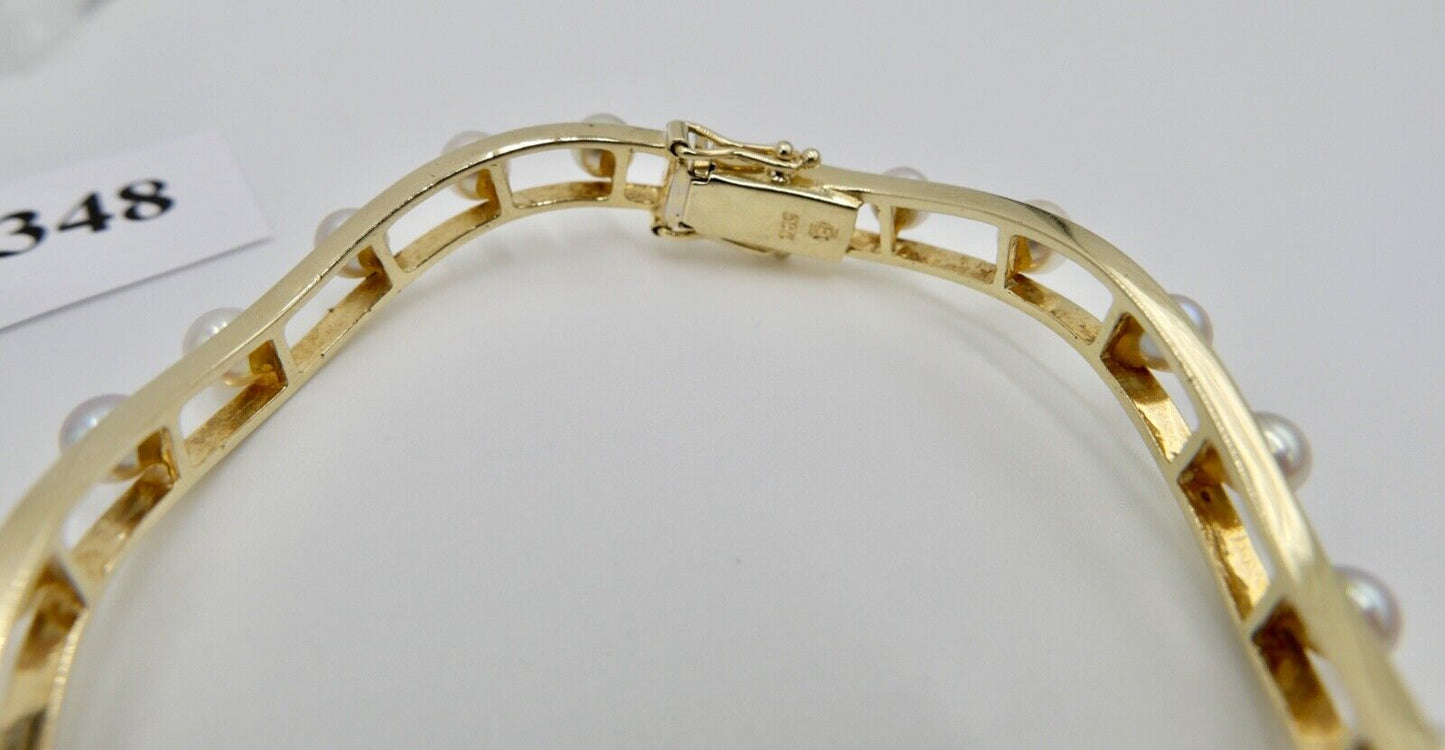Massives Perlen Gold Armband Armreif 585 / 14K Gelbgold EG GE Gottlieb Ebinger - Antikhandel-Stuttgart