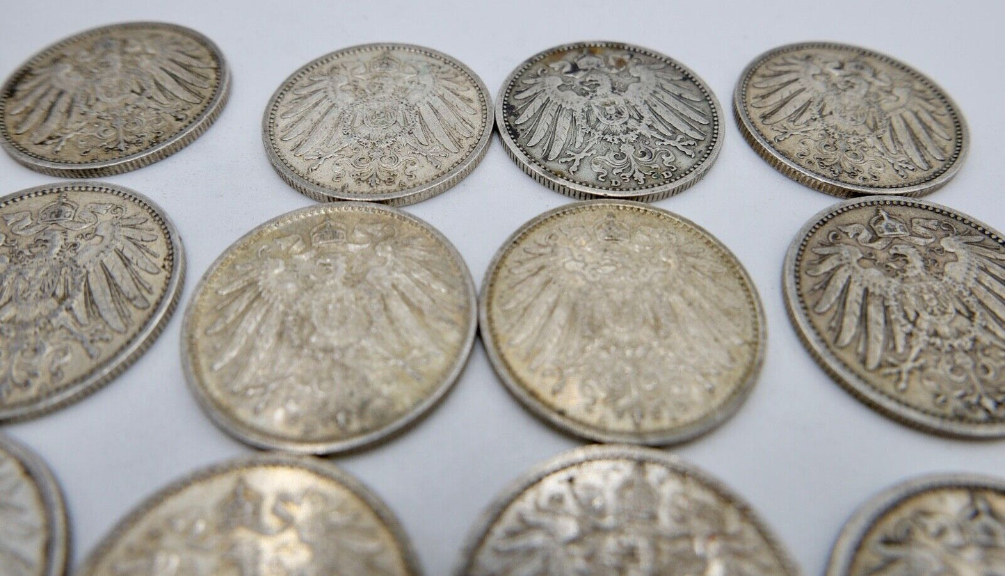19x 1 Mark 1901 1905 1909 1910 1912 1914 1915 J D G A Silbermünze Jäger J.17 - Antikhandel-Stuttgart