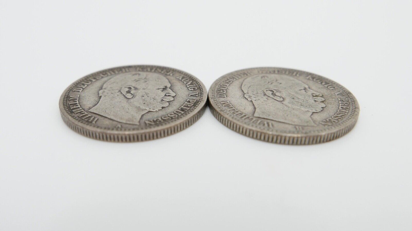 2x 2 Mark 1876 A + B " Wilhelm König von Preussen " ss - vz Jäger J.96 Silber - Antikhandel-Stuttgart