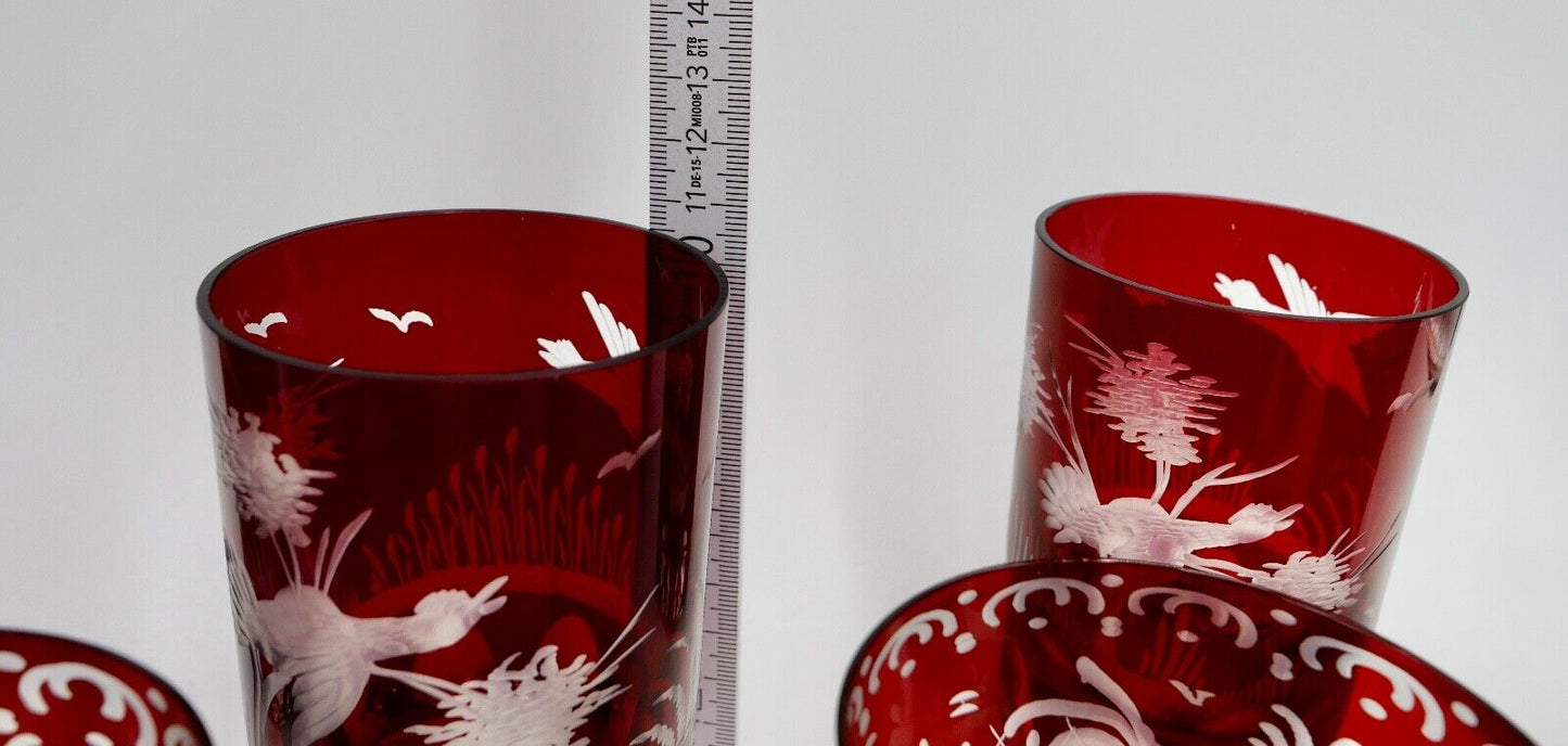 11x Jugendstil Gläser rubinrot Becher Glas EGERMANN Tierwelt um 1900 - Antikhandel-Stuttgart
