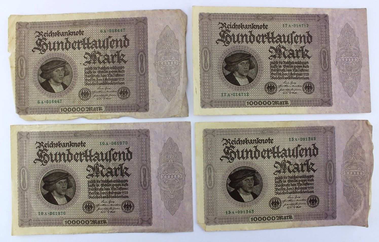 4x Ro. 82b Banknote 100000 Mark 1923 old Bill - Antikhandel-Stuttgart