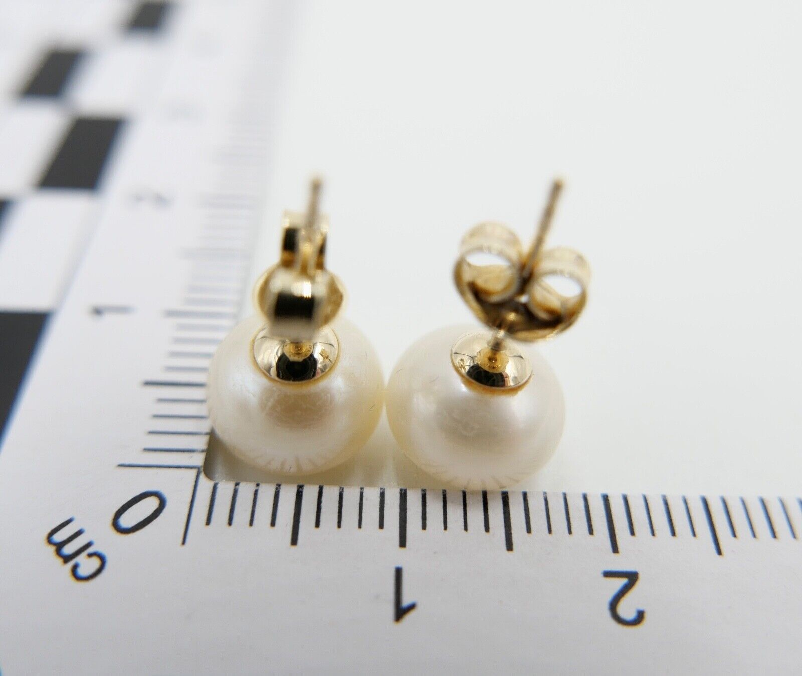 1980er Gelbgold 585 14K Perlen Ohrringe Ohrstecker Ø 9,3mm Butterfly Verschluss - Antikhandel-Stuttgart