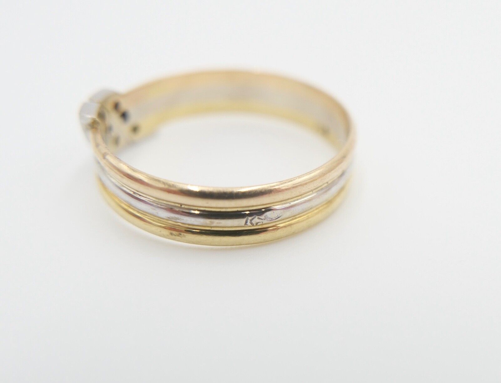 60er Jahre Tricolor Gold 750 / 18K Gr. 57 Diamanten Achtkant 2,61 Gr - Antikhandel-Stuttgart