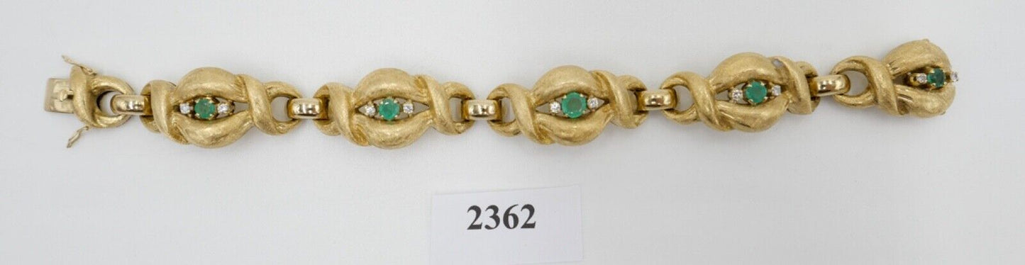 schweres 80er Jahre 750 18K Gelbgold Damen Armband Brillant & Smaragd F.RO 279AL - Antikhandel-Stuttgart