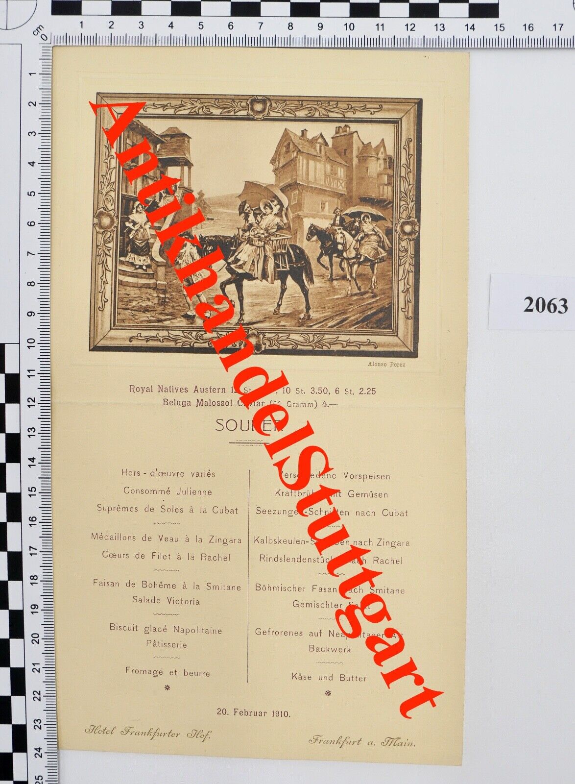 Antike SOUPER Menü / Speisekarte Hotel Frankfurter Hof 1910 Frankfurt am Main - Antikhandel-Stuttgart