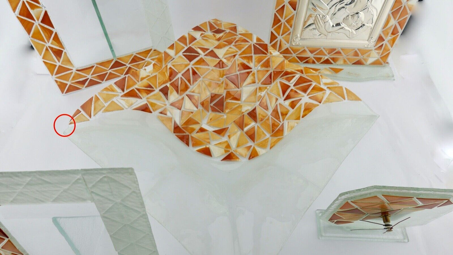 6 Teilges Wohnzimmer Set Glas Mosaik Bilderrahmen Uhr Jesus Schale aus Italien - Antikhandel-Stuttgart