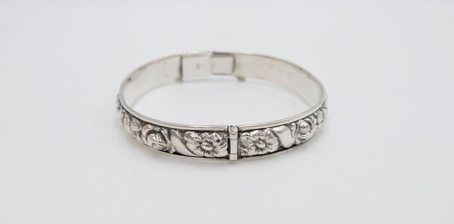 60er Jahre florales im Jugendstil Armband Silber 835 Blumendekor - Antikhandel-Stuttgart