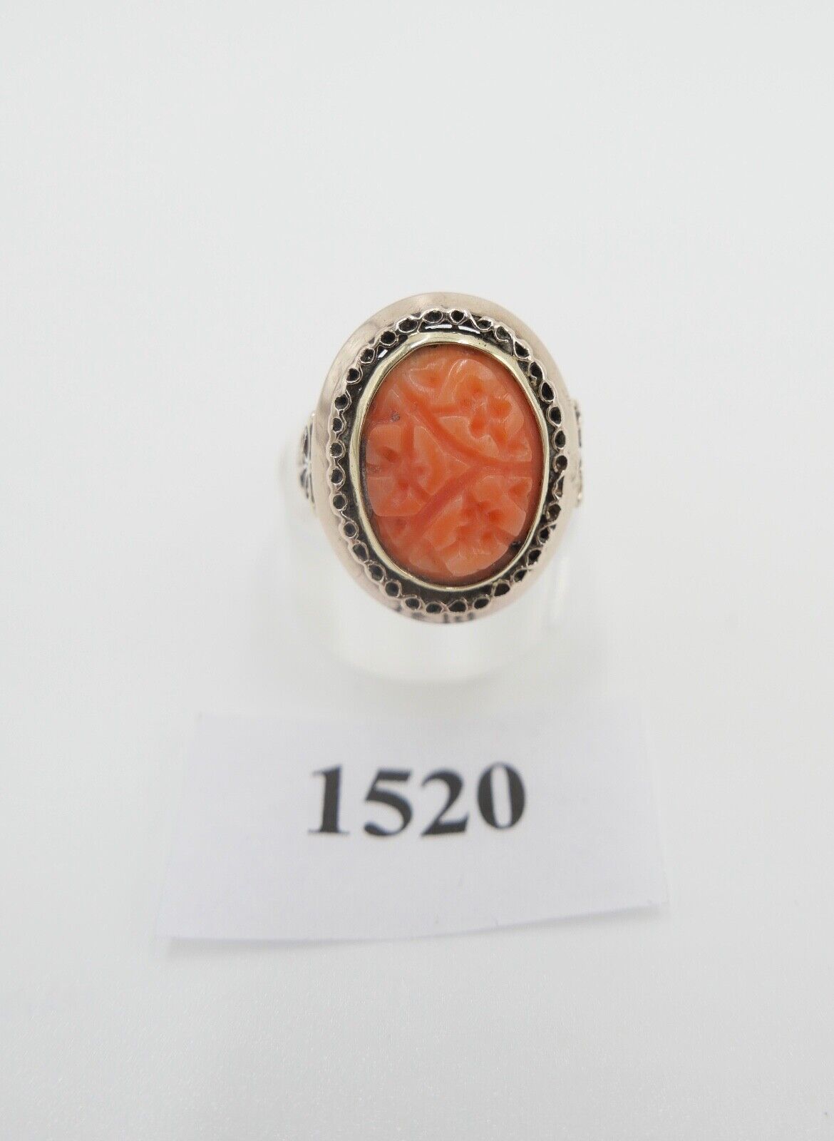 um 1850 antiker Korallen Ring Gold 333 8K Gr. 55 Damenring Koralle 15,2x11,2 mm - Antikhandel-Stuttgart