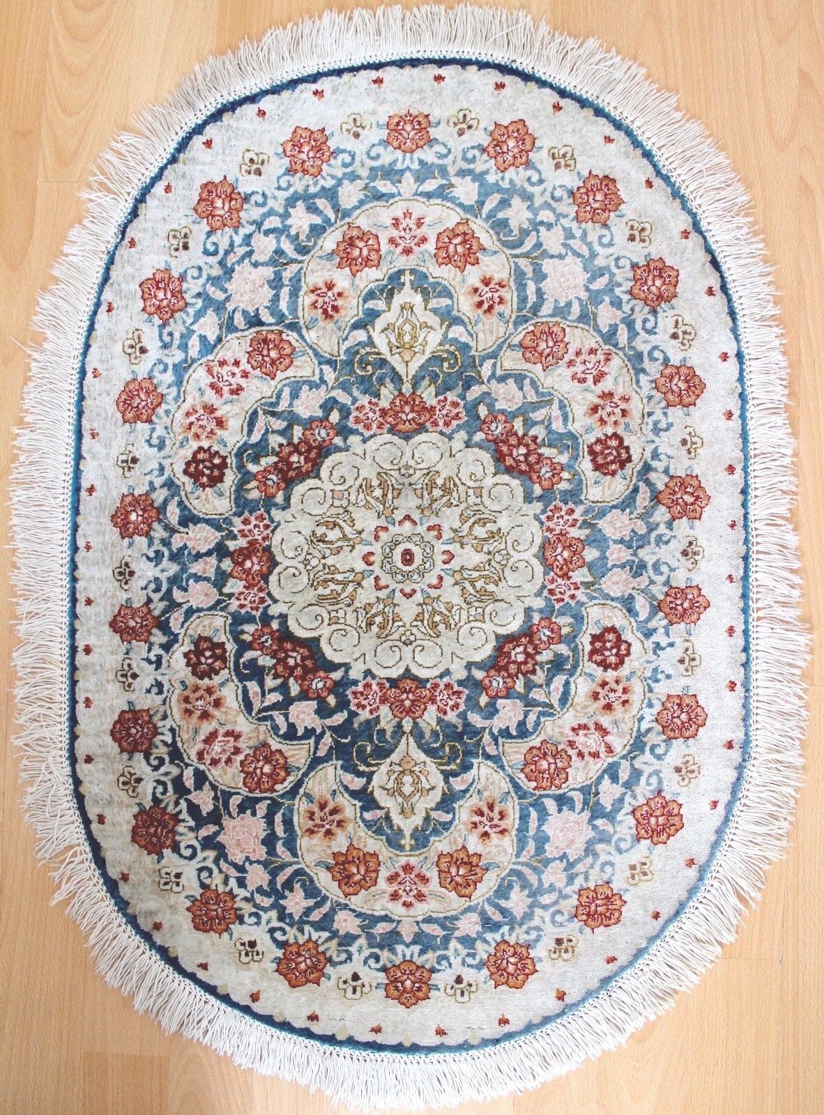 Ghom Orientteppich Perserteppich Seide Handgeknüpft 75x50 cm 1 Mio Knoten Läufer - Antikhandel-Stuttgart