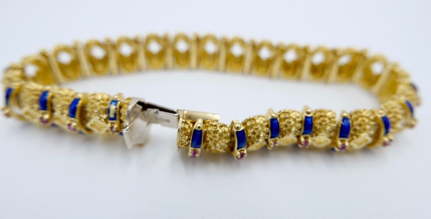 Massives UNOAERRE Gelbgold Armband 750 18K Emaille Rubin 1AR Arezzo Italien 60er - Antikhandel-Stuttgart