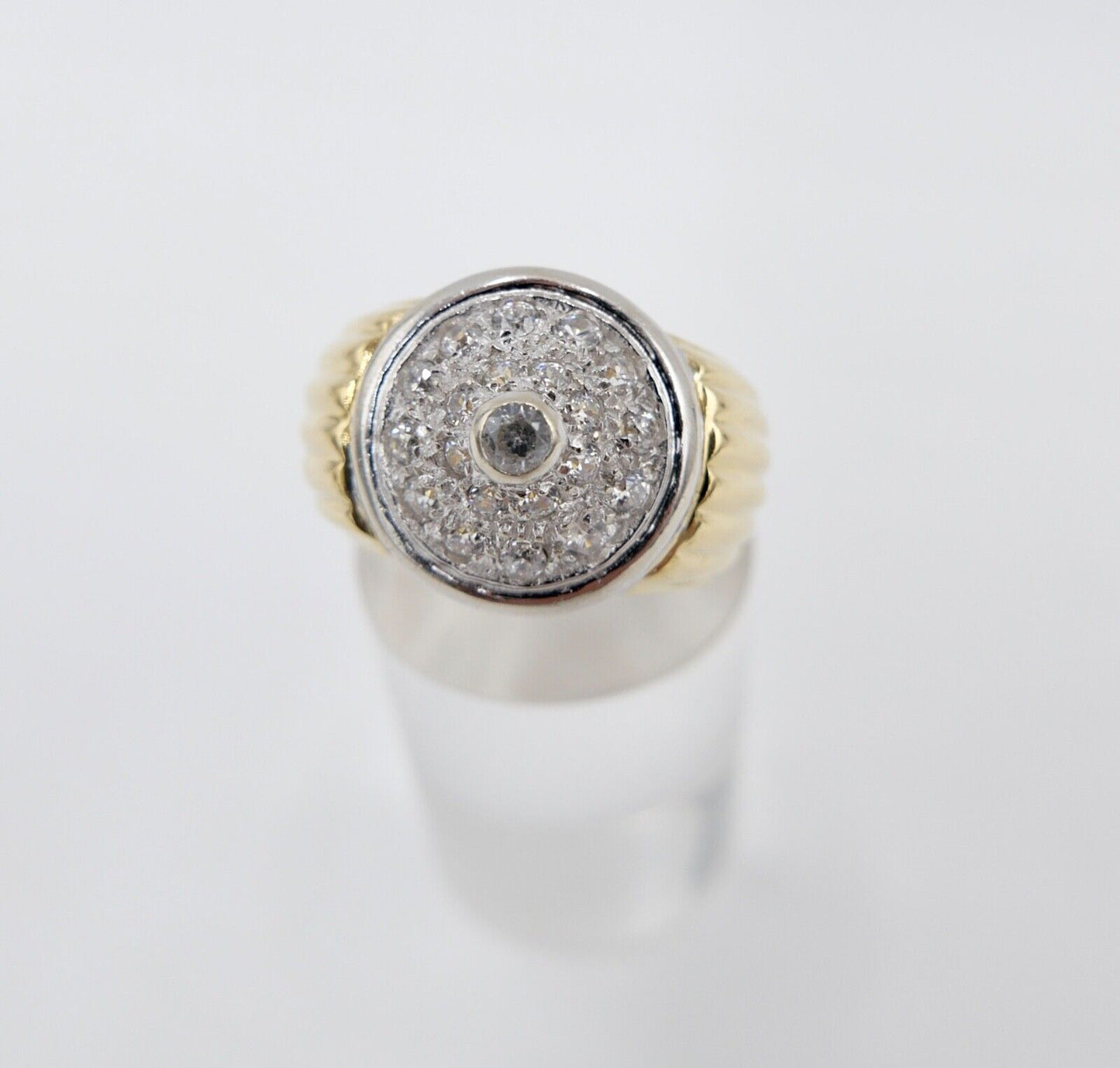 80er Jahre Goldring MASSIV Damenring Statement Ring Gold 750 18K Zirkonia Gr. 59 - Antikhandel-Stuttgart