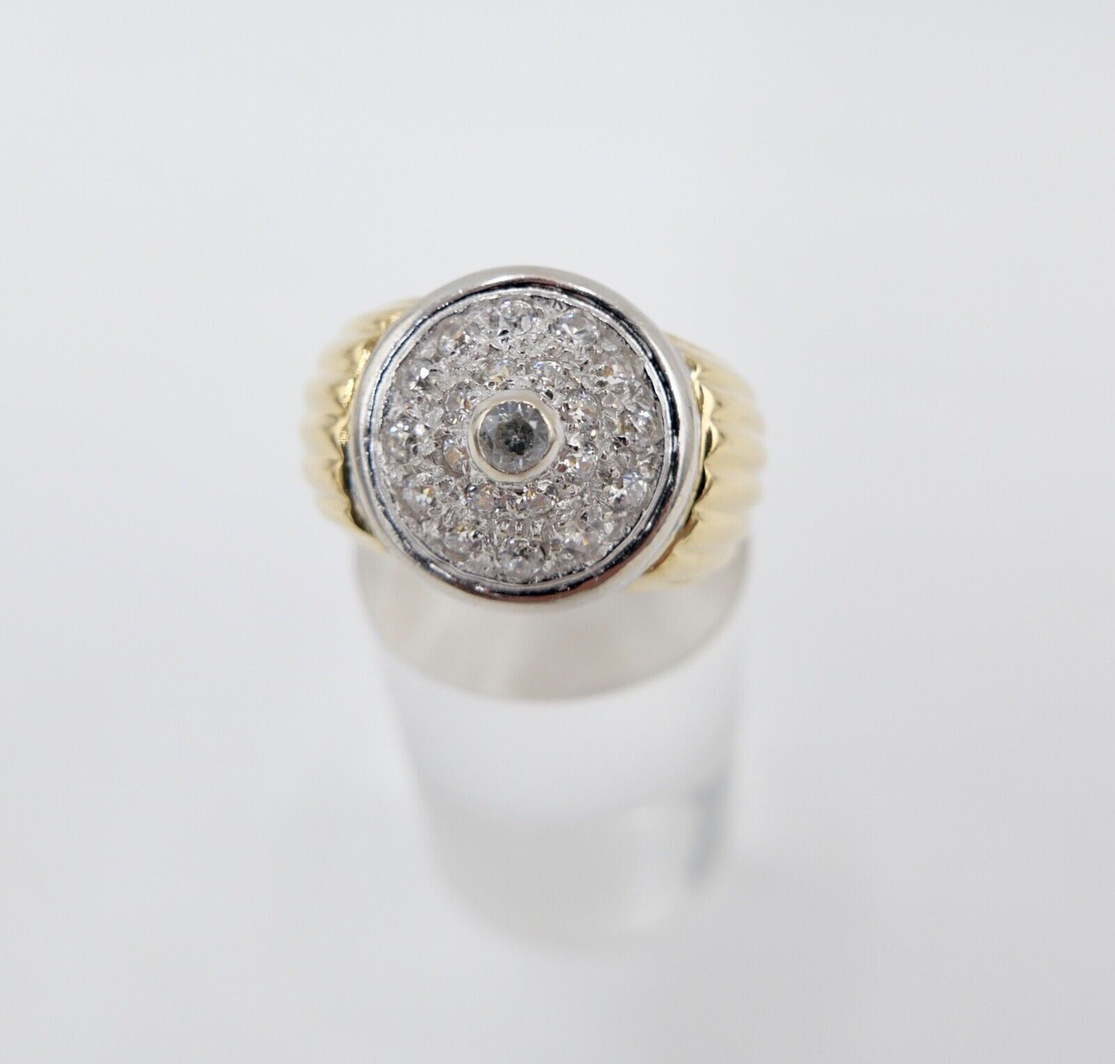 80er Jahre Goldring MASSIV Damenring Statement Ring Gold 750 18K Zirkonia Gr. 59 - Antikhandel-Stuttgart