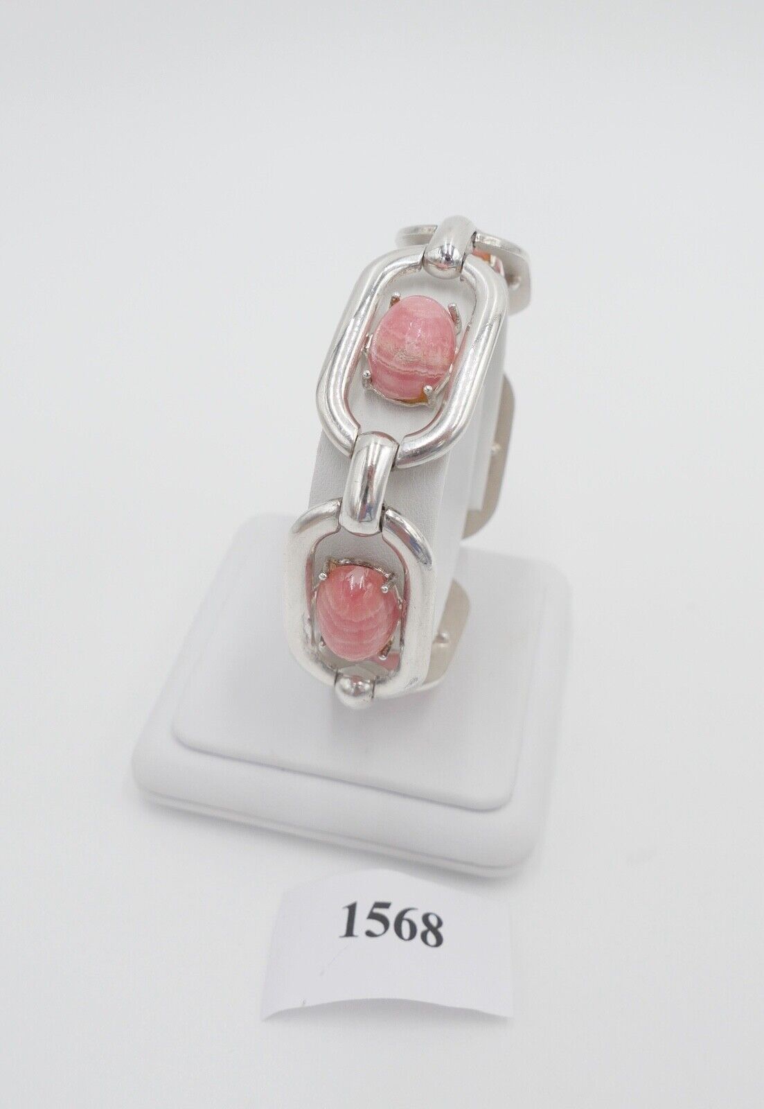 vintage 80er Jahre Silber 835 Glieder - Armband mit Rhodochrosit - Antikhandel-Stuttgart