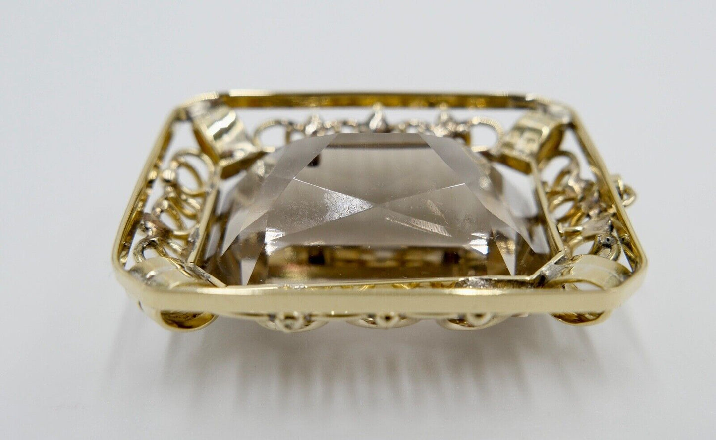 XXL Rauchquarz Anhänger 585 / 14K Gelbgold 40x31mm im Scheren Schliff 68,7 Ct - Antikhandel-Stuttgart