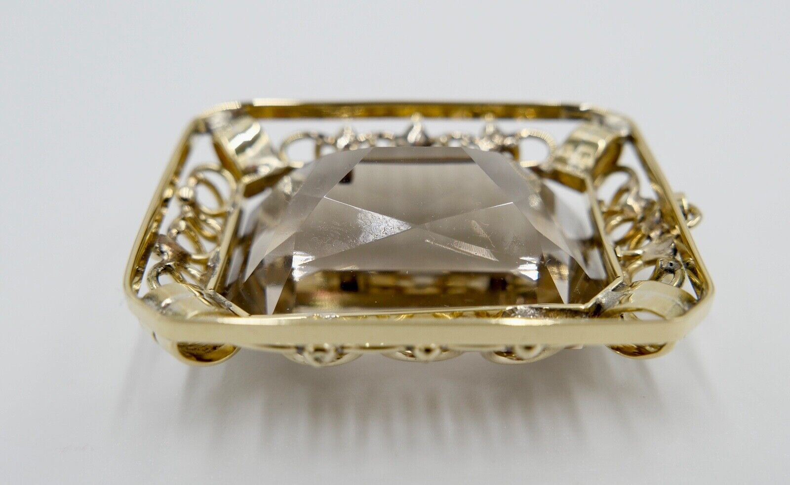 XXL Rauchquarz Anhänger 585 / 14K Gelbgold 40x31mm im Scheren Schliff 68,7 Ct - Antikhandel-Stuttgart