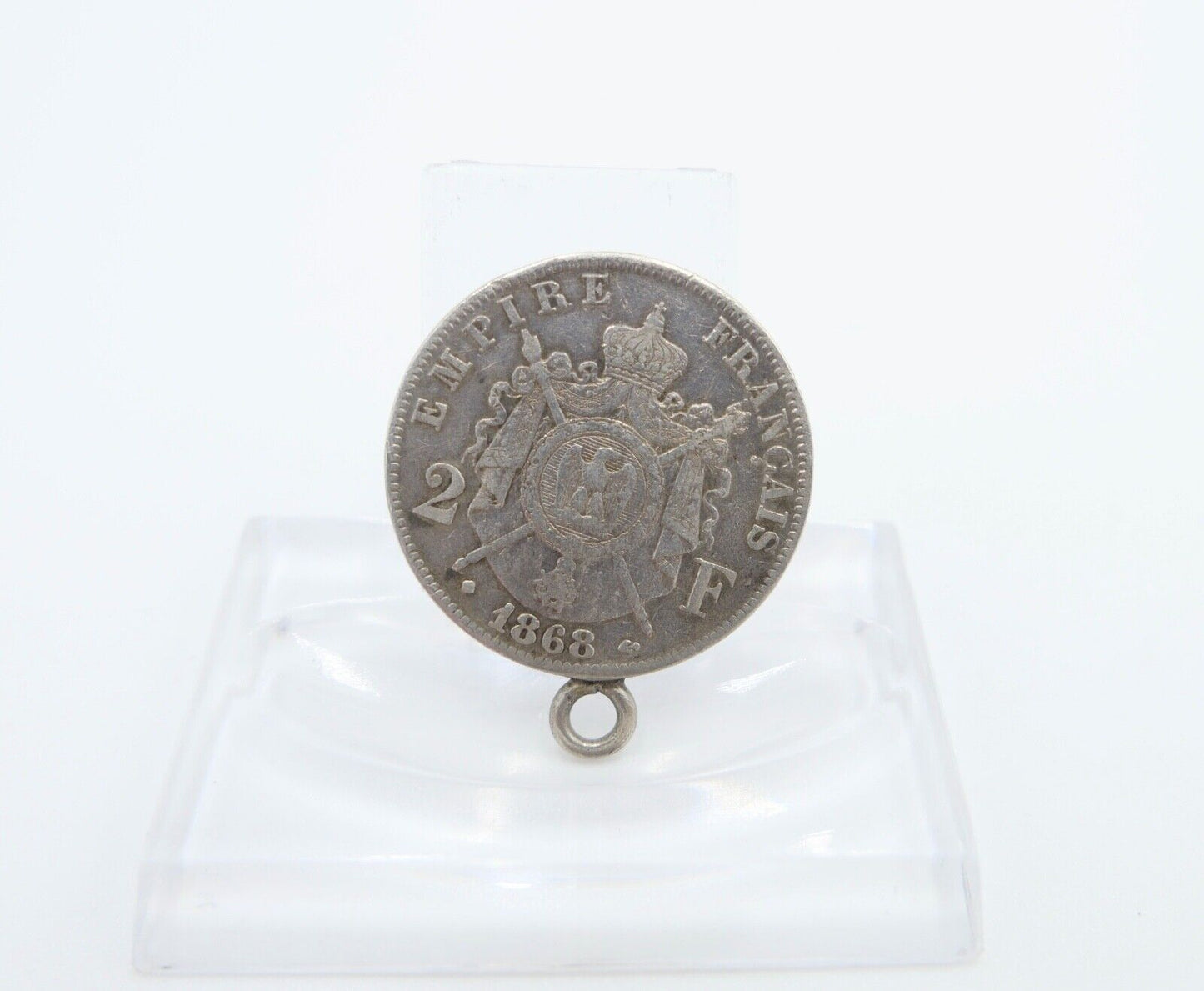 Silber Münze 2 Francs 1868 gefasst Frankreich Napoleon III ss-ss+ - Antikhandel-Stuttgart