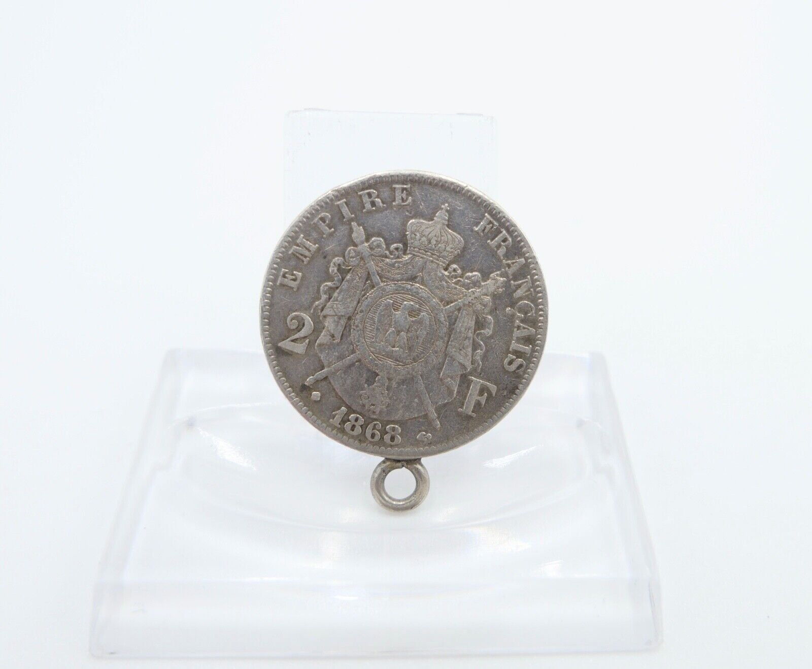 Silber Münze 2 Francs 1868 gefasst Frankreich Napoleon III ss-ss+ - Antikhandel-Stuttgart