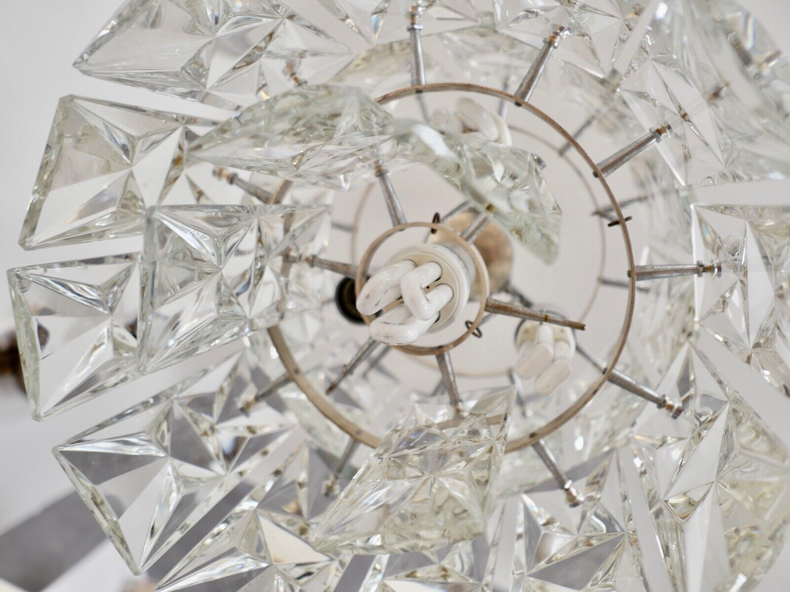 1960er tief hängende KINKELDEY Kristall Deckenleuchte Deckenlampe Lüster 122cm - Antikhandel-Stuttgart