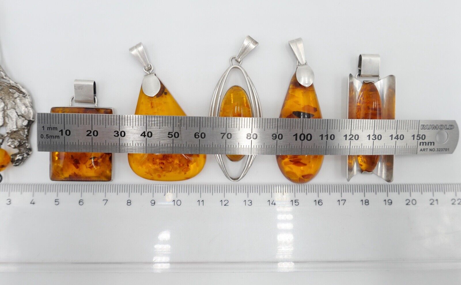 vintage Konvolut 6 stk FISCHLAND Bernstein Anhänger 57,7 Gramm silber 925 - Antikhandel-Stuttgart