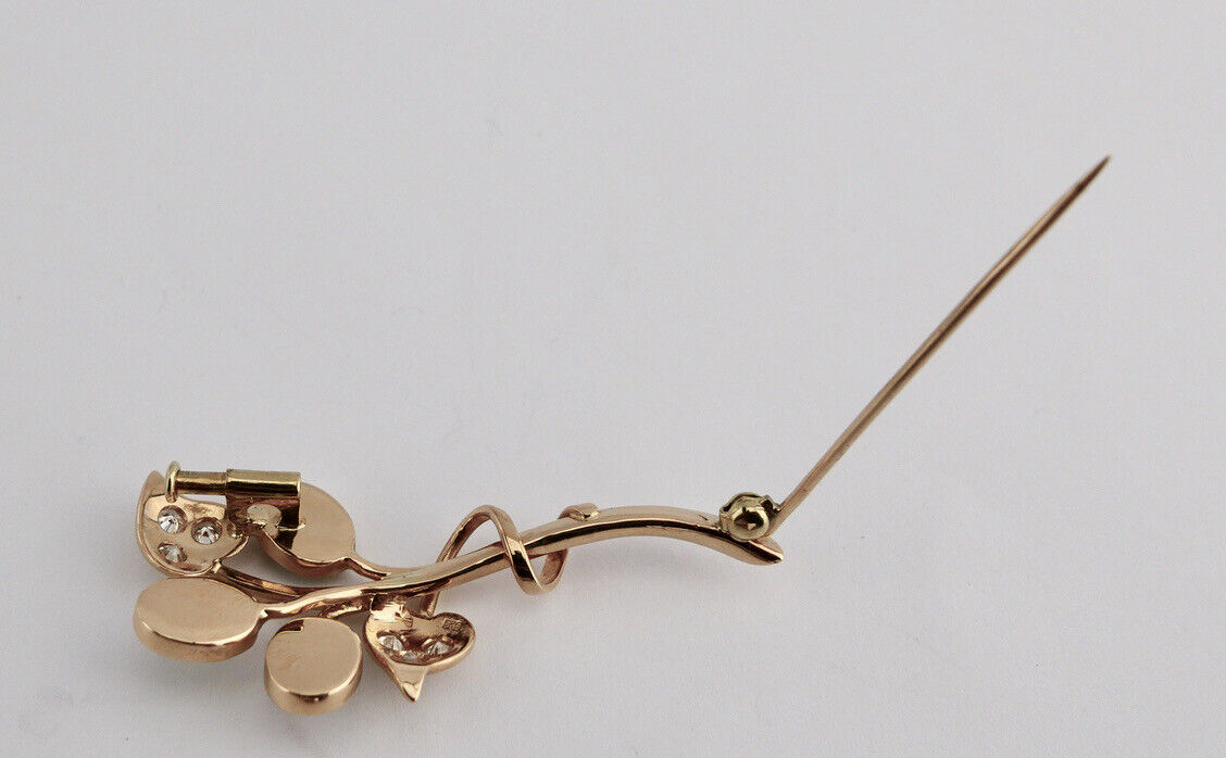 Florale 585 14K Gelbgold Brosche mit Opal und 0,66 Ct Brillanten Ø 50 mm Blume - Antikhandel-Stuttgart