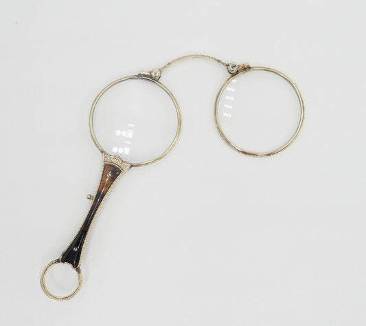 antike 1900 J.W. Lorgnette Lorgnon Stielbrille Lesehilfe Schaumgold vergoldet - Antikhandel-Stuttgart