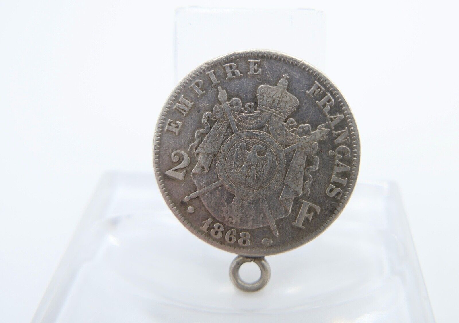 Silber Münze 2 Francs 1868 gefasst Frankreich Napoleon III ss-ss+ - Antikhandel-Stuttgart