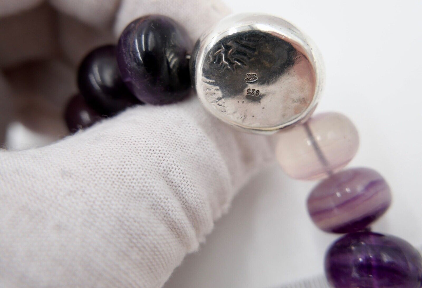 Amethyst Armband 925 Silber & 750 Gold Elementen LANGER Magnet Verschluss - Antikhandel-Stuttgart