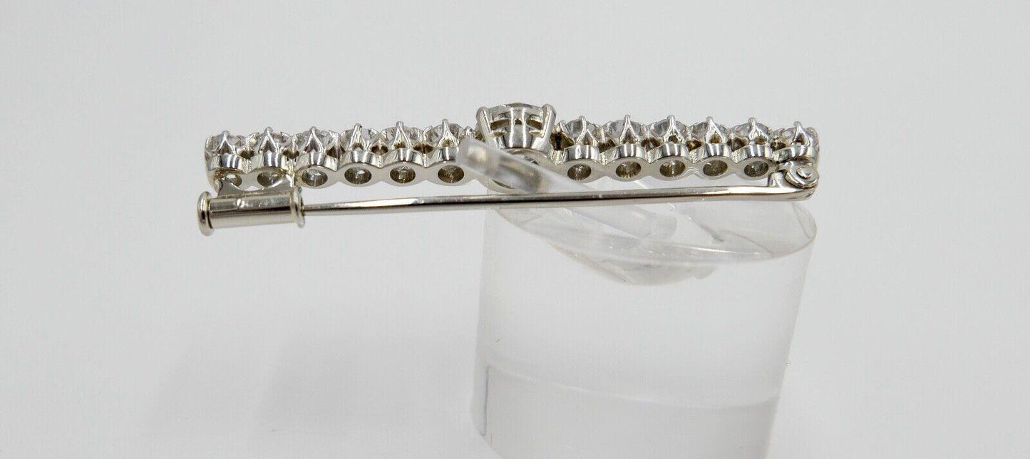 750 18K Weißgold Stabbrosche Brosche mit 13 Diamanten 44 mm Altschliff 2,17 Ctw - Antikhandel-Stuttgart