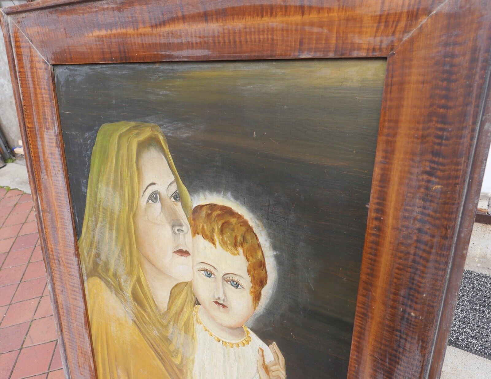 Antikes Religiöses Gemälde signiert " K. Schwarbi Eiken " auf Holz 19.Jh Schweiz - Antikhandel-Stuttgart