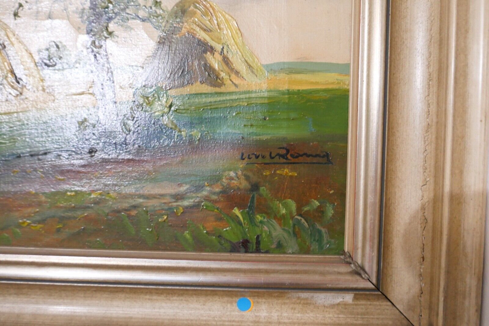 Ölgemälde 60x55 cm signiert Landschaft BAUM FELD Heuhügel - Antikhandel-Stuttgart