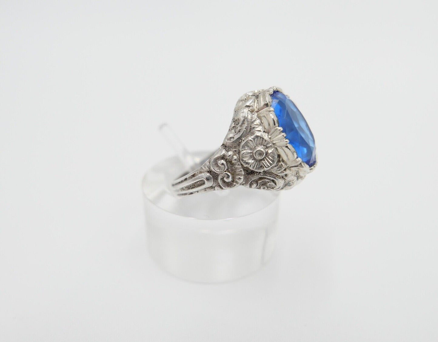 Jugendstil Damenring Ring Silber 935 Gr. 56 mit blauem Glasstein - Antikhandel-Stuttgart