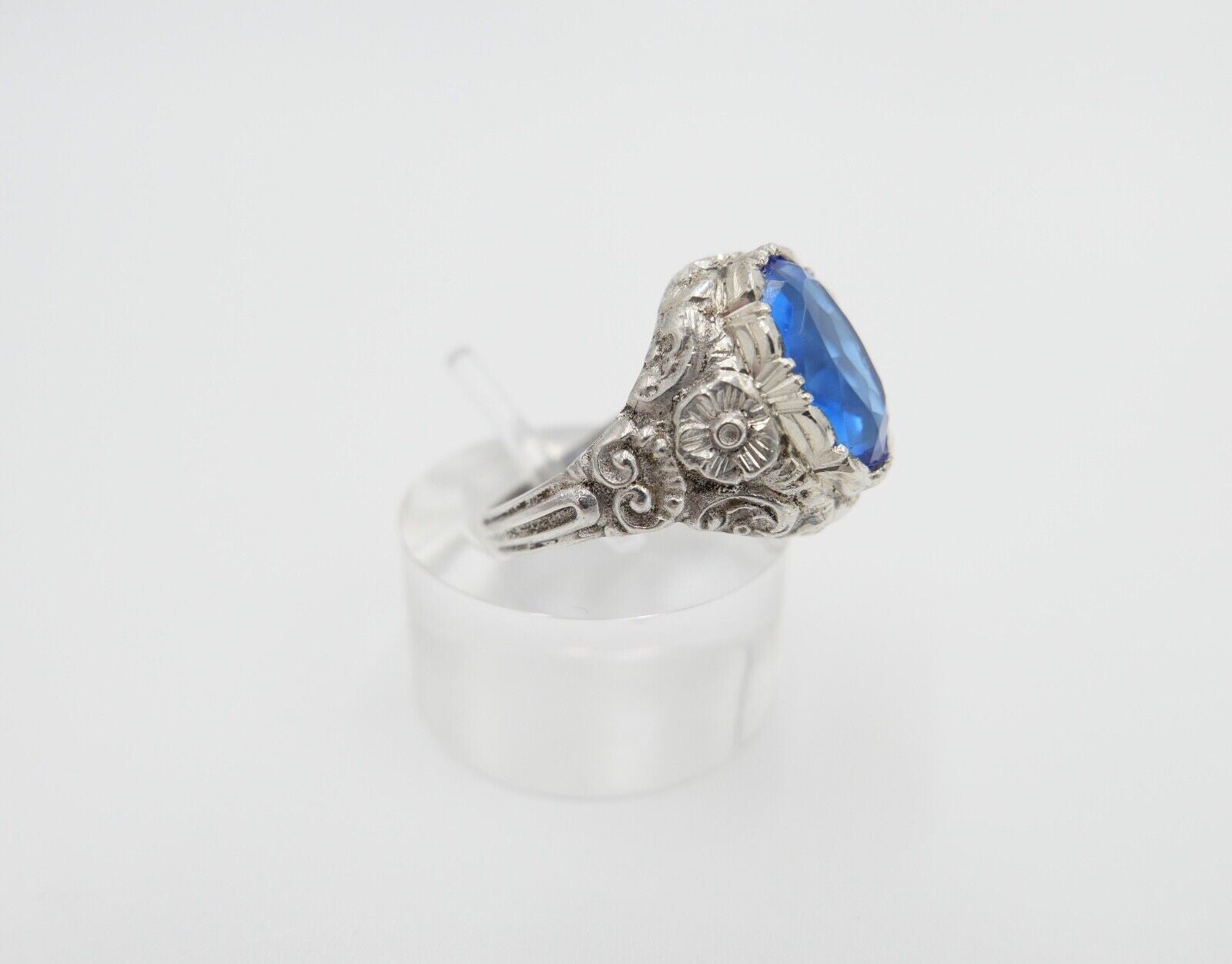 Jugendstil Damenring Ring Silber 935 Gr. 56 mit blauem Glasstein - Antikhandel-Stuttgart