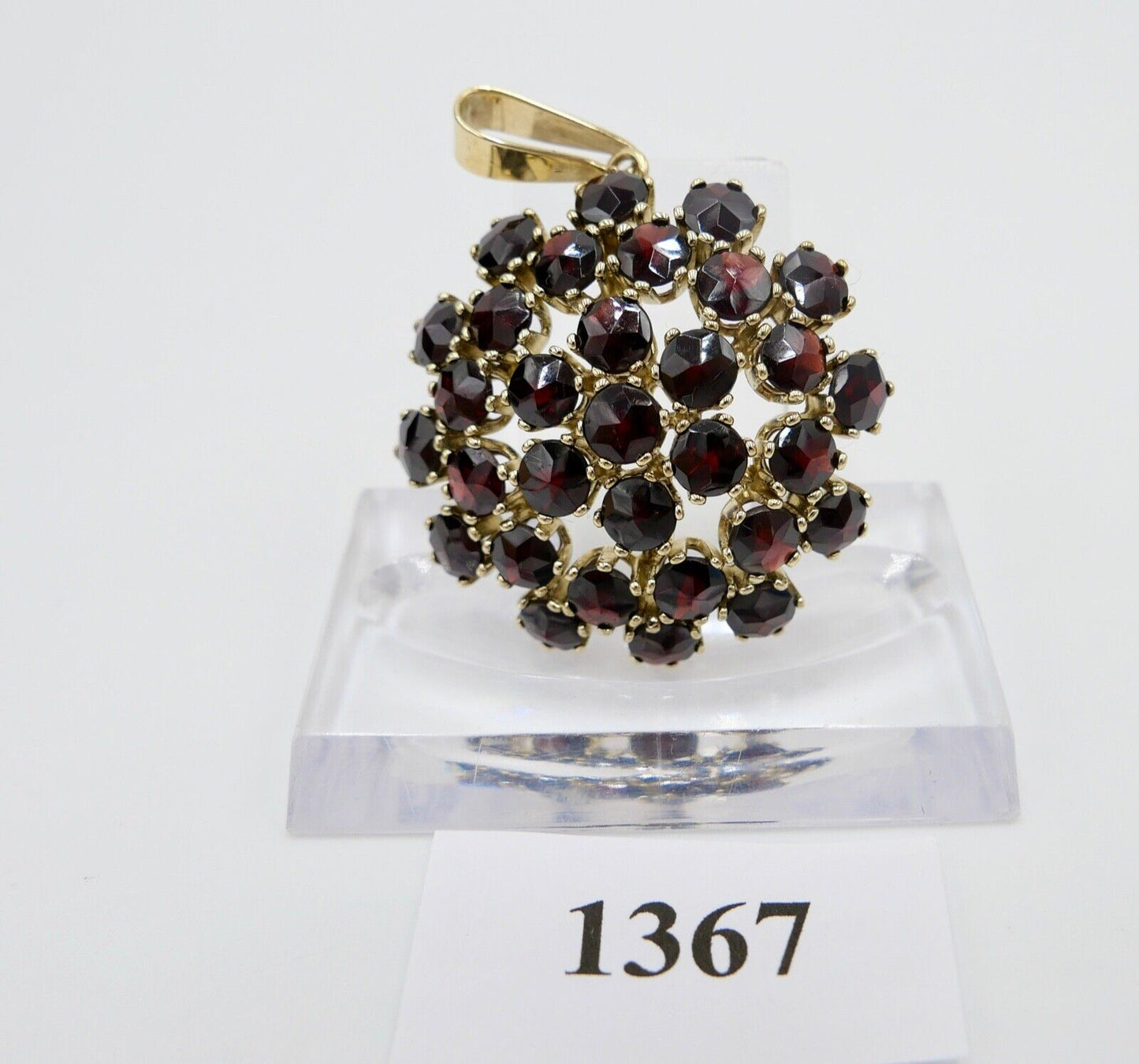 Massiver großer Granat Anhänger 333 / 8K Gold Ø 36mm 1980er Jahren - Antikhandel-Stuttgart