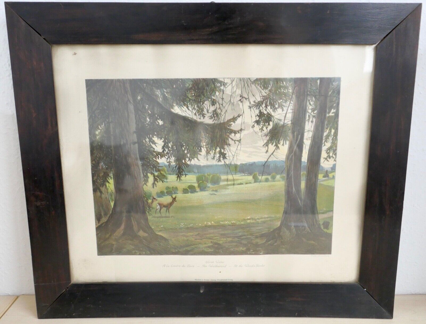 ULRICH WEBER Verlag Leipzig Farb - Lithographie " am Waldesrand " signiert - Antikhandel-Stuttgart