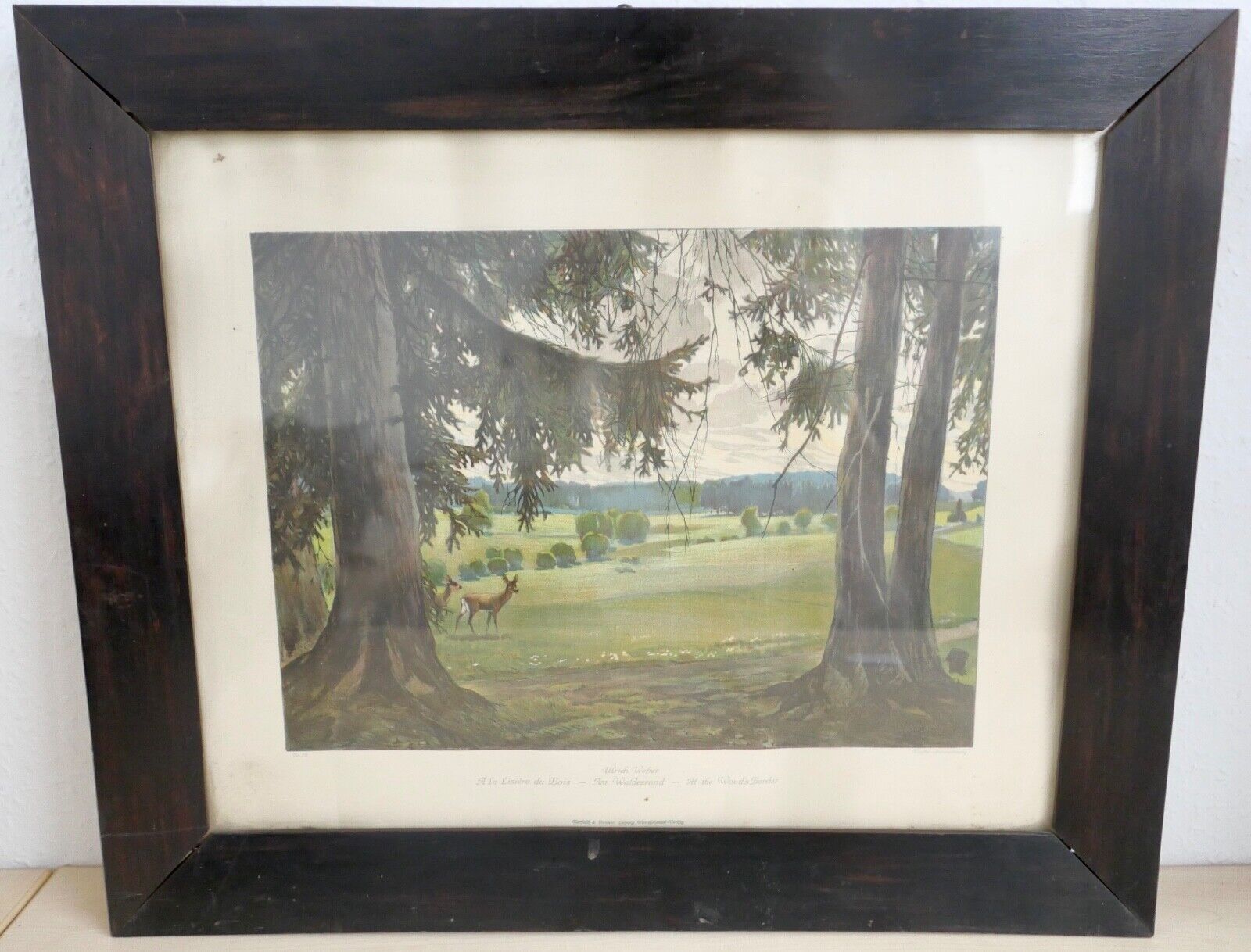 ULRICH WEBER Verlag Leipzig Farb - Lithographie " am Waldesrand " signiert - Antikhandel-Stuttgart