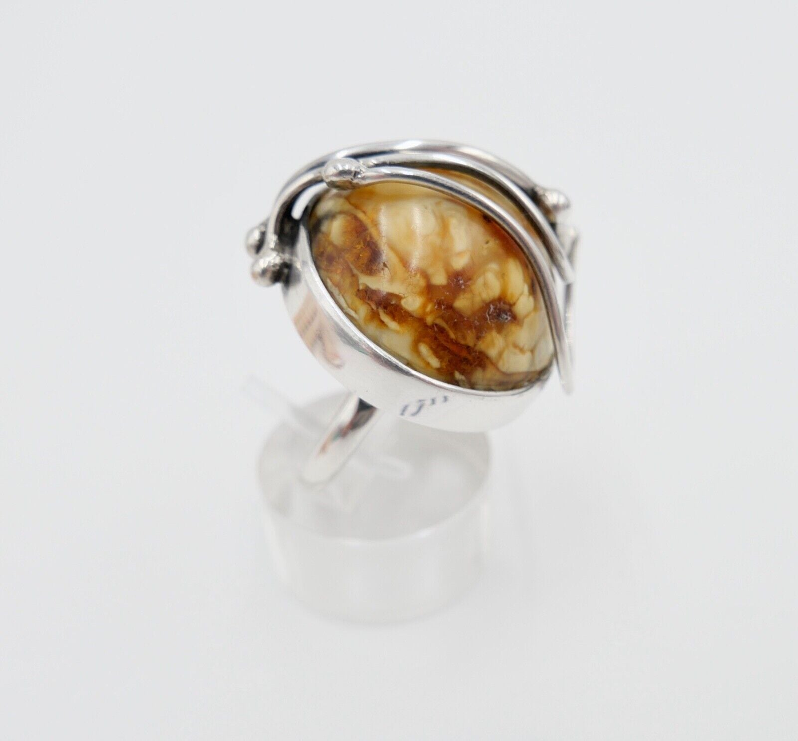 Bernstein Designer Ring Gr. 58 Silber 925 - Antikhandel-Stuttgart