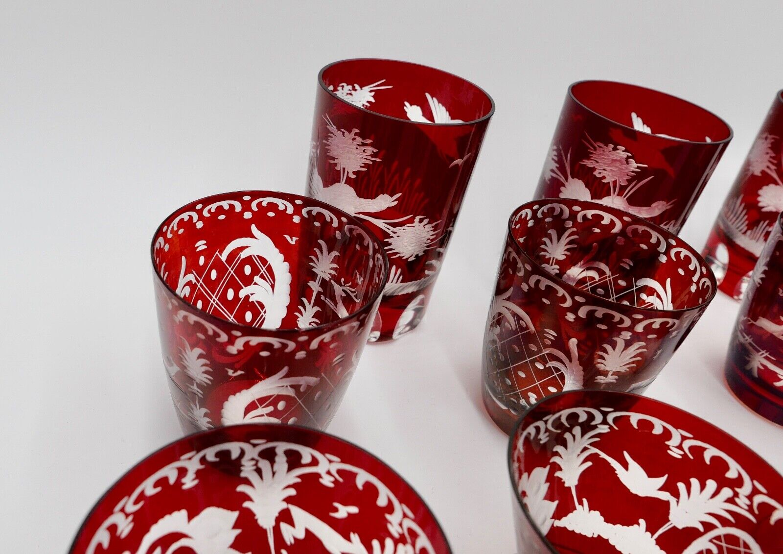 11x Jugendstil Gläser rubinrot Becher Glas EGERMANN Tierwelt um 1900 - Antikhandel-Stuttgart