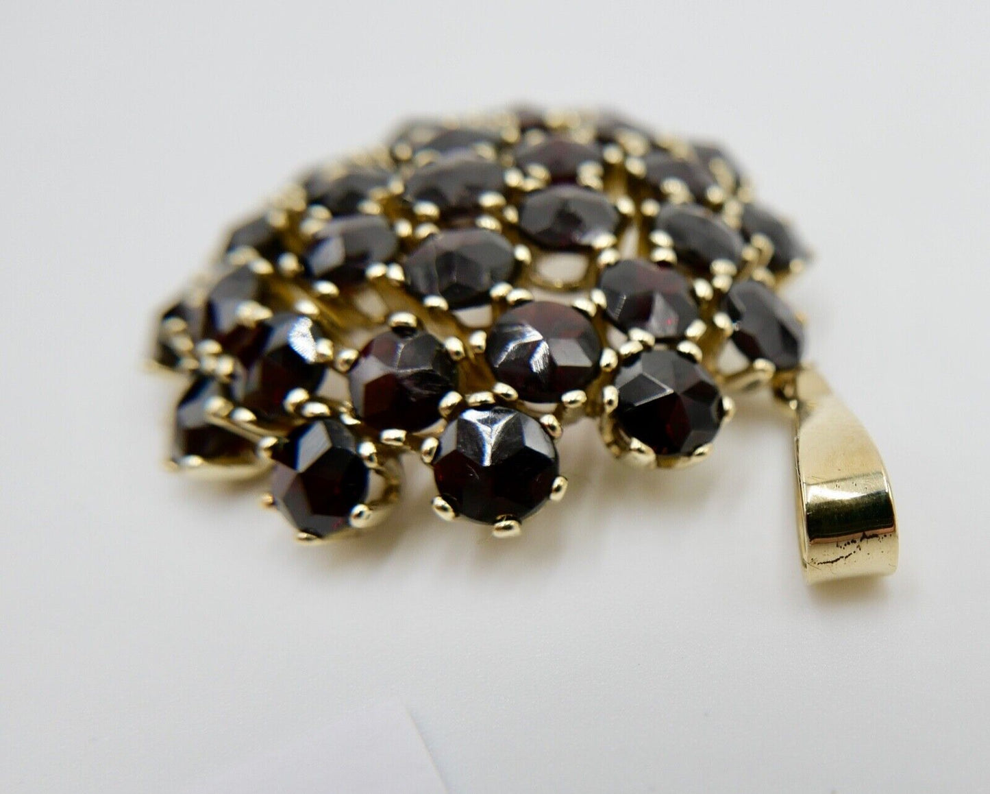 Massiver großer Granat Anhänger 333 / 8K Gold Ø 36mm 1980er Jahren - Antikhandel-Stuttgart