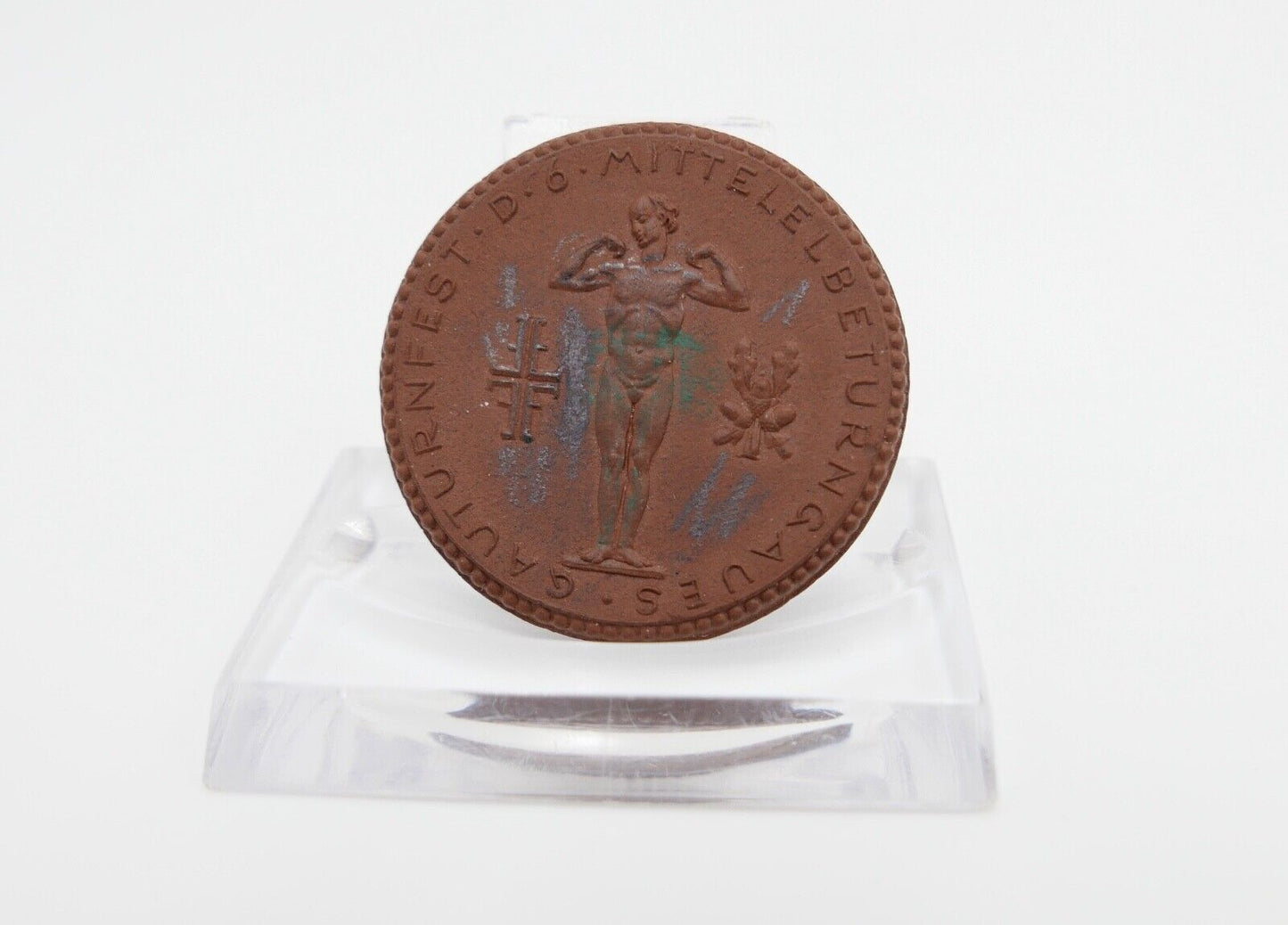 Meissen Porzellan Abzeichen Medaille 1924 Gauturnfest D 6 Mittellelbeturngaues - Antikhandel-Stuttgart