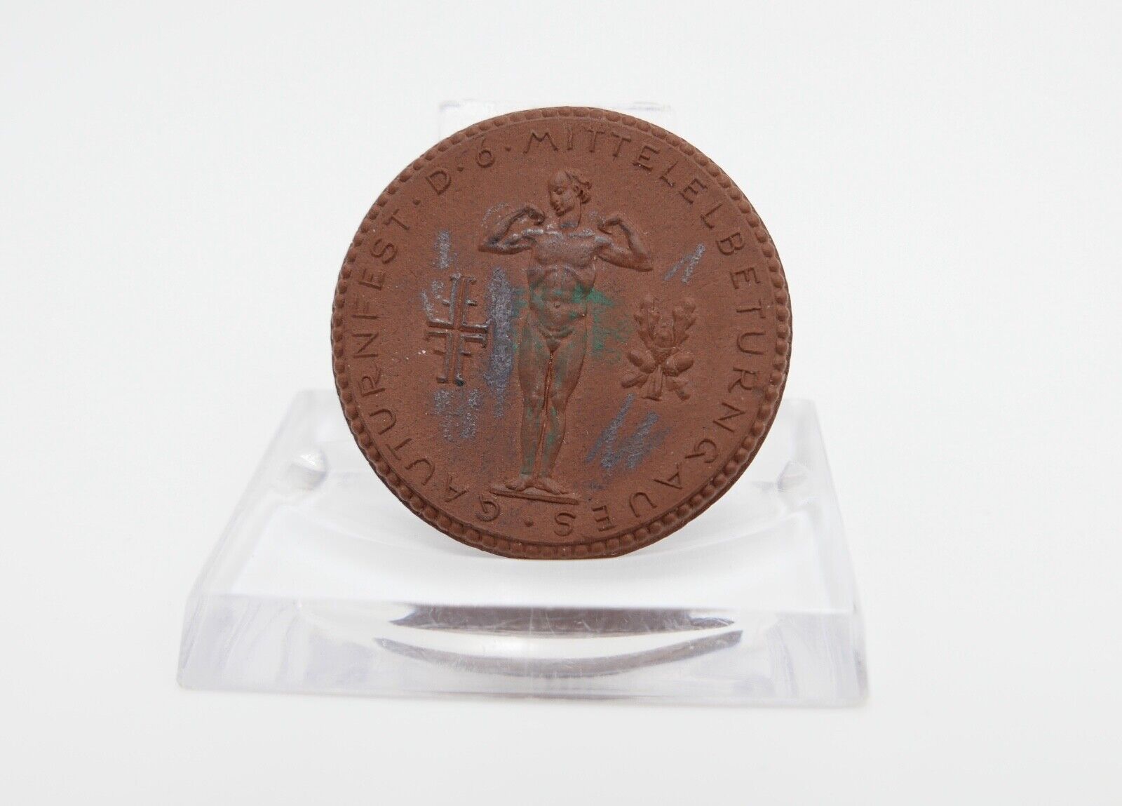 Meissen Porzellan Abzeichen Medaille 1924 Gauturnfest D 6 Mittellelbeturngaues - Antikhandel-Stuttgart