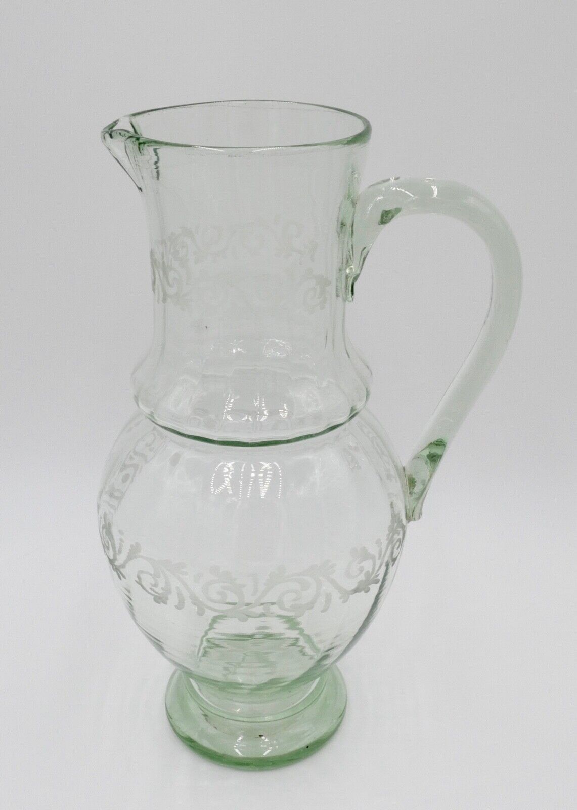 antik Ende 18. / Anfang 19. Jhd grünstichiges Glas Set Becher Henkelkaraffe - Antikhandel-Stuttgart