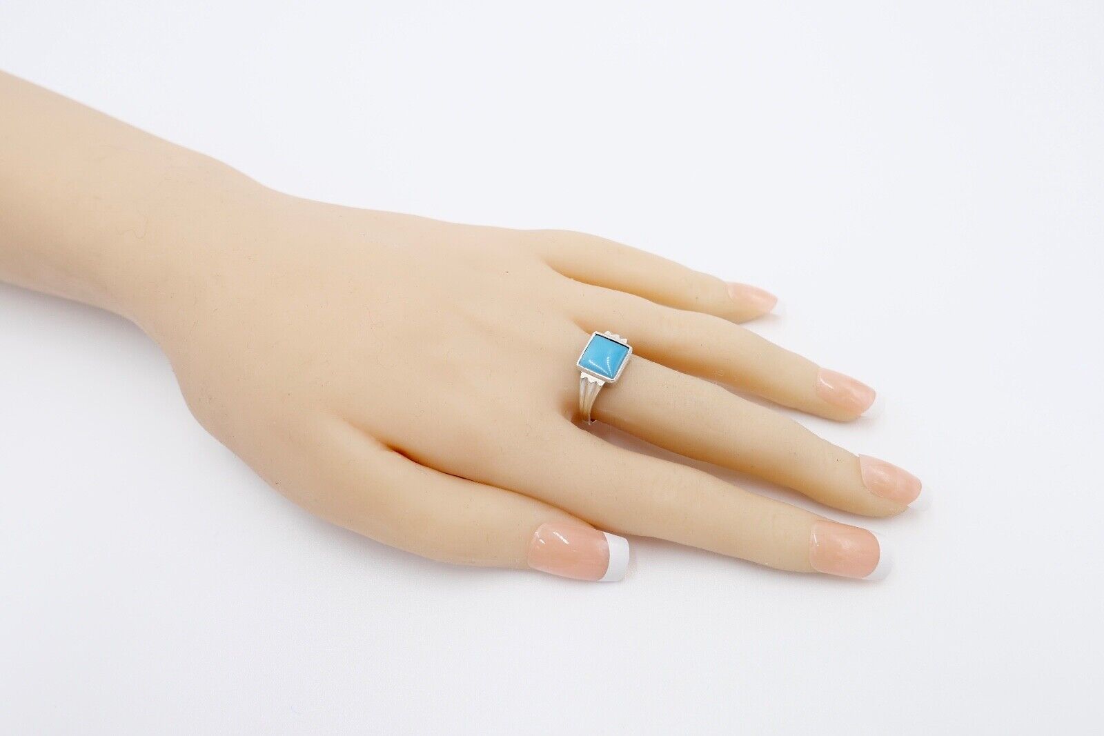 50er Jahre Damenring 800 Silber Gr. 54 mit synthetischem Türkis Ring Damen - Antikhandel-Stuttgart