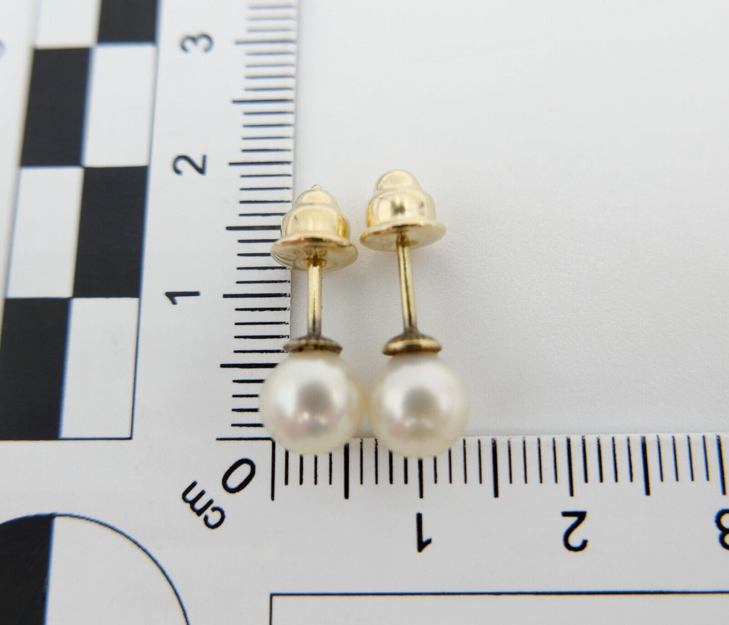 1980er Gelbgold 585 14K Perlen Ohrringe Ohrstecker Ø 6,8mm - Antikhandel-Stuttgart