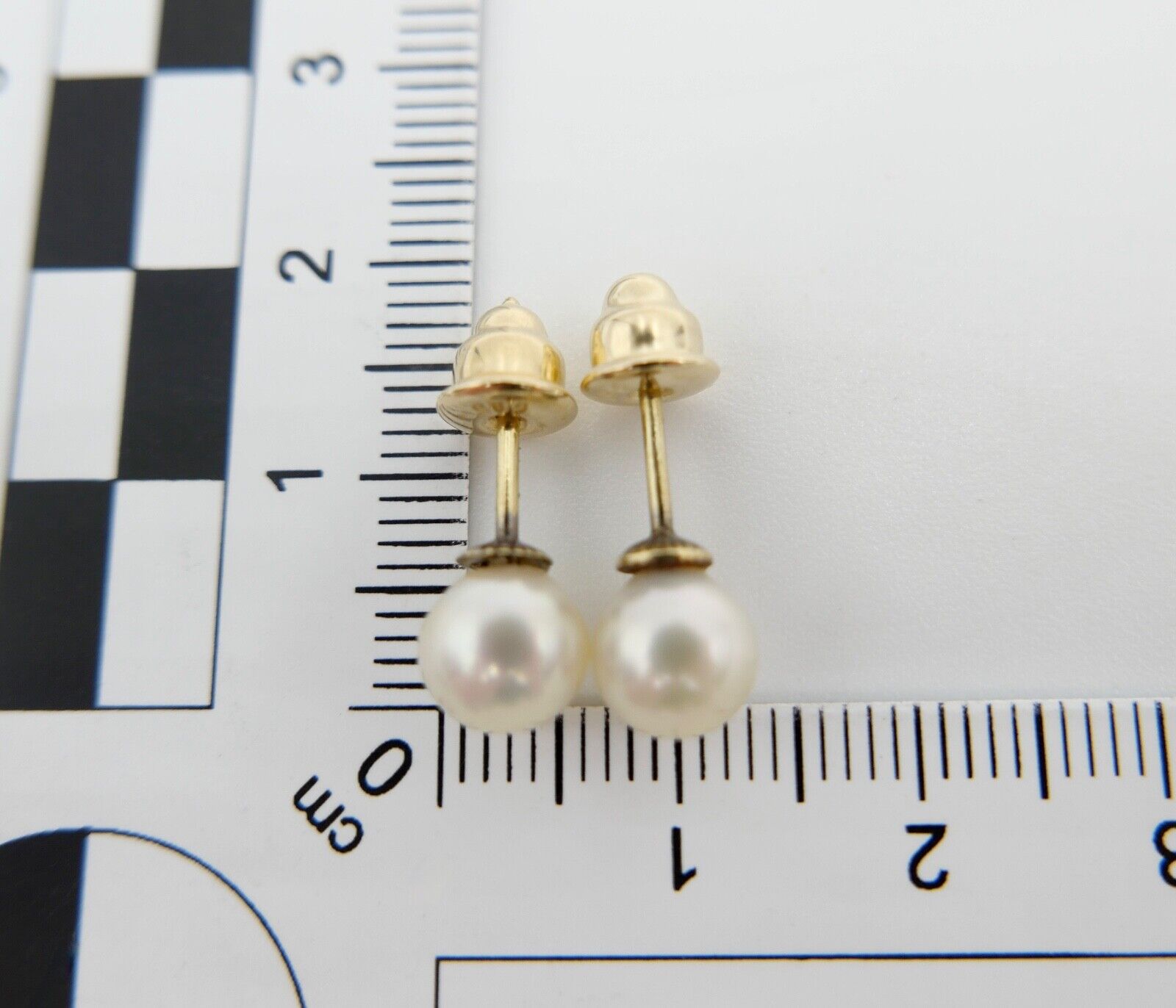 1980er Gelbgold 585 14K Perlen Ohrringe Ohrstecker Ø 6,8mm - Antikhandel-Stuttgart