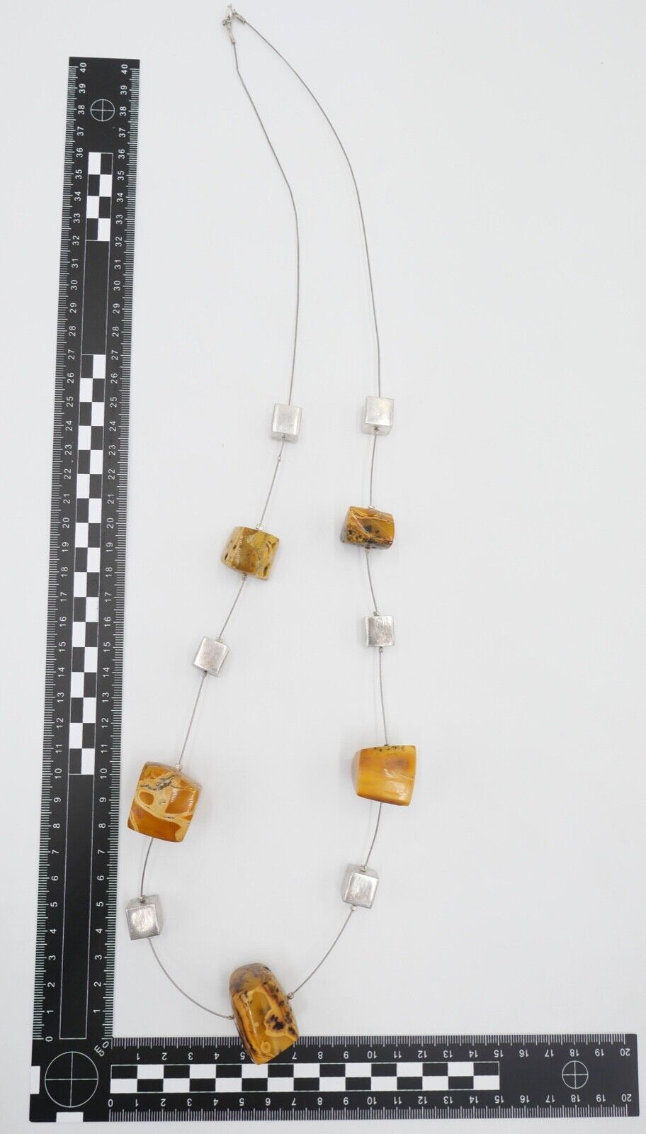 Designer Bernstein Würfel Kette Halskette Collier 925 Silber Ø 94,0 cm - Antikhandel-Stuttgart