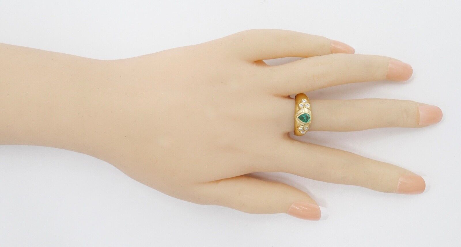 1980er 750 18K Damen Gelbgold Diamant Brillant Smaragd Ring 0,70 Ct Gr. 57-58 - Antikhandel-Stuttgart