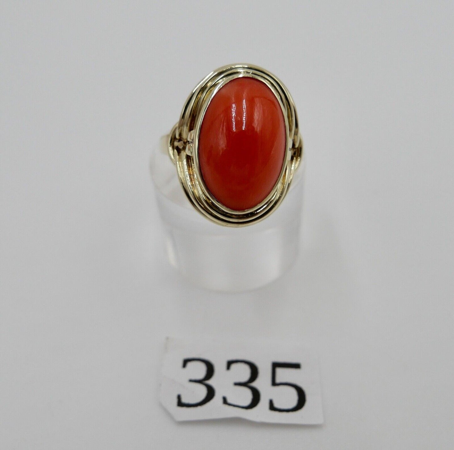 Eleganter Gold Ring 585 14K Gr. 55/17,5 Koralle Cabochon 6 Ct - Antikhandel-Stuttgart